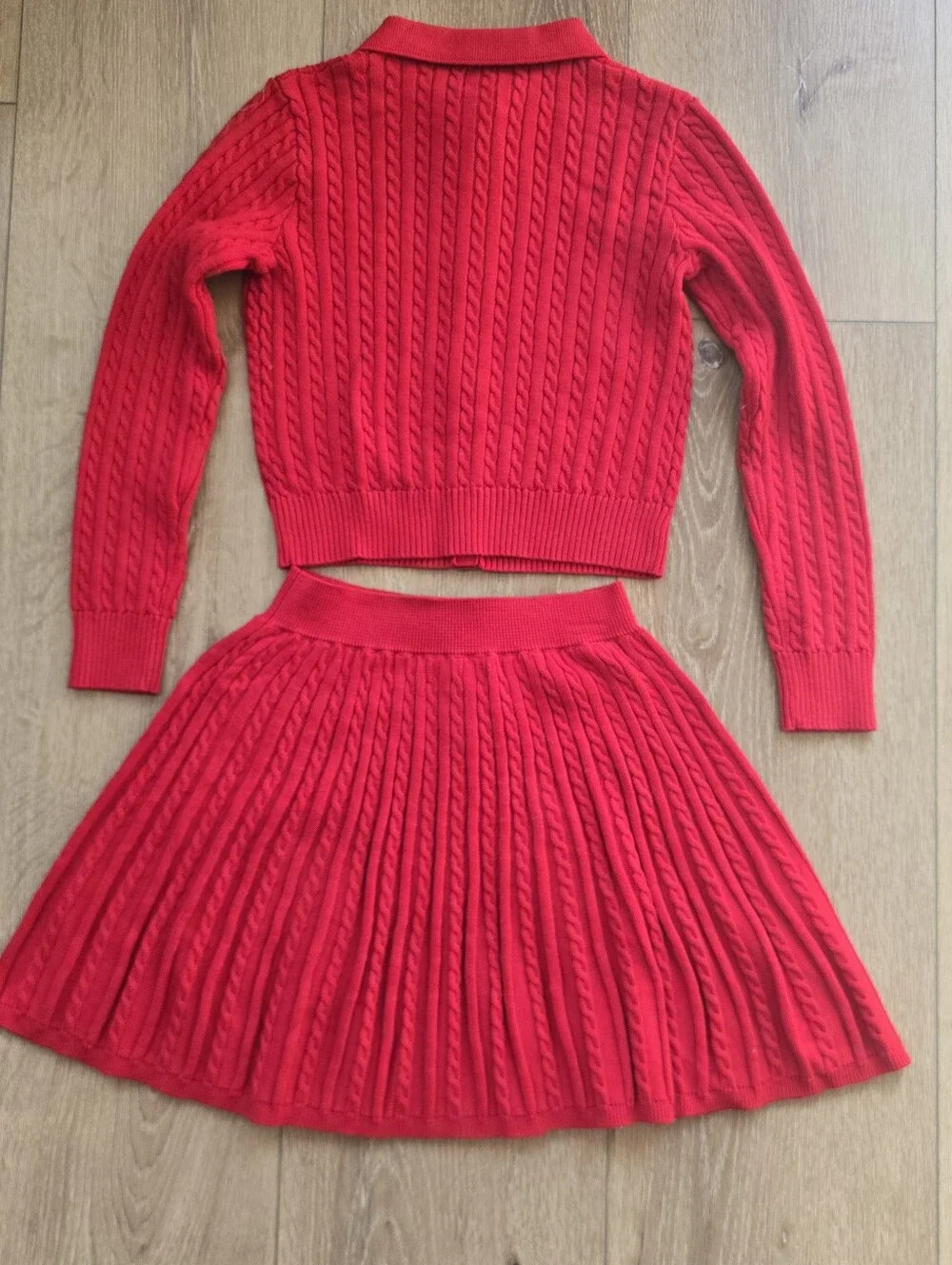Polo Ralph Lauren Cotton Polo Cardigan & Pleated Skirt Set Red S Small 7 Outfit
